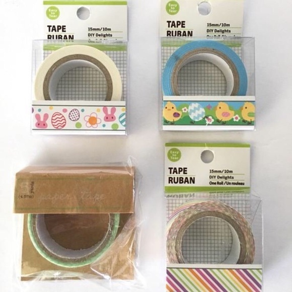 Washi Tape Rolls Easter Set Eggs Rabbits Chicks Stripes Plaid Scrapbooking Craft - Picture 3 of 3